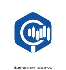 Search finance logo design vector icon. Vector logo combination of a graph and magnifier.