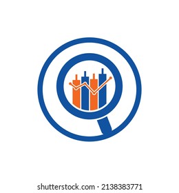 Icono del vector de diseño del logotipo de finanzas de búsqueda. Combinación de logotipo vectorial de un gráfico y un amplificador.	