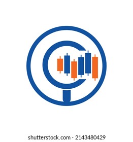 Search finance logo design vector icon. Vector logo combination of a graph and magnifier.