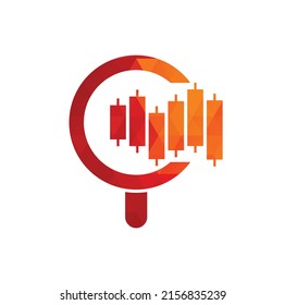 Search finance logo design vector icon. Vector logo combination of a graph and magnifier.