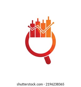 Search finance logo design vector icon. Vector logo combination of a graph and magnifier.