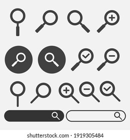 Search Find Icon Flat Button Plus Minus Check Vector Pack