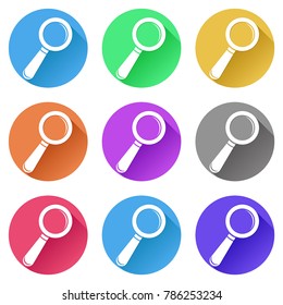 Search or Find icons. Set of colored signs. Vector illustration isolated on white background