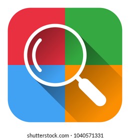 Search flat icon, colorful background square, white line, vector illustration