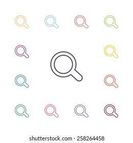 search flat icons set. Open colorful buttons 
