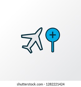 Search flight icon colored line symbol. Premium quality isolated find airplane element in trendy style.