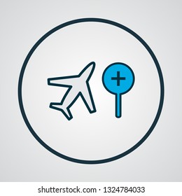 Search flight icon colored line symbol. Premium quality isolated find airplane element in trendy style.