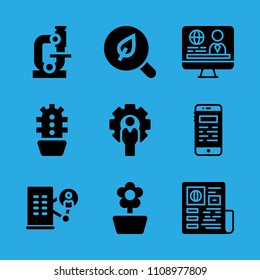 search, flower, microscope, newspaper, office block, cactus, television, manager and smartphone vector icon. Simple icons set