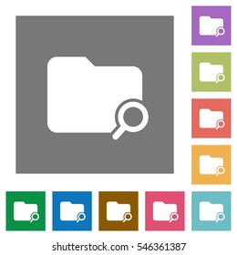 Search folder flat icons on simple color square backgrounds