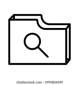 Icono de carpeta de búsqueda. Carpeta de computadora y símbolo de vidrio magnético. Ilustración vectorial aislada en fondo blanco.