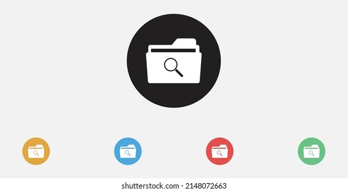 Search folder icon. Search Folder related vector glyph icon. Magnifying glass over the folder. Filled vector icon. Set of colorful flat design icons