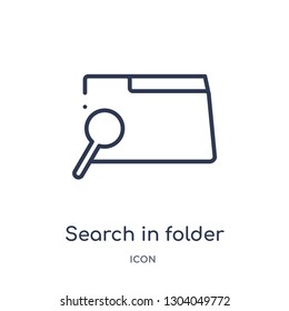 search in folder icon from user interface outline collection. Thin line search in folder icon isolated on white background.