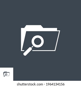 Icono de glifo vector relacionado con la carpeta de búsqueda. Aislado sobre fondo negro. Ilustración vectorial.