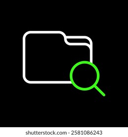 Search folder vector icon in line style design for website, app, UI, isolated on black background. Editable stroke. EPS 10 vector illustration.