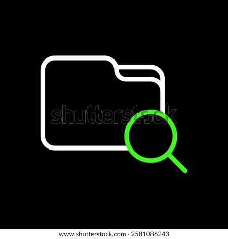 Search folder vector icon in line style design for website, app, UI, isolated on black background. Editable stroke. EPS 10 vector illustration.