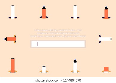 Search form to the back to school theme. Pencils and eraser in the holes background. Vector Illustration UI UX Design with Text Box and search input Button Template