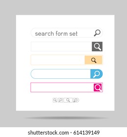Search form set isolated on white background. Searching icon collection with shadow on gray color. Web find design, easy to edit