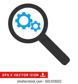 Search Gears Tool EPS vector icon. Illustration style is flat iconic bicolor blue and gray symbol on white background.