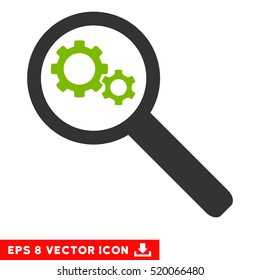 Search Gears Tool EPS vector icon. Illustration style is flat iconic bicolor eco green and gray symbol on white background.