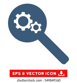 Search Gears Tool EPS vector pictogram. Illustration style is flat iconic blue symbol on white background.