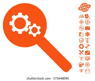 Search Gears Tool icon with bonus uav tools symbols. Vector illustration style is flat iconic symbols on white background.