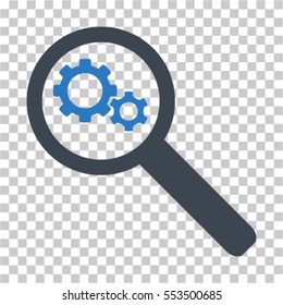 Search Gears Tool icon. Vector pictogram style is a flat bicolor symbol, smooth blue colors, chess transparent background. Designed for software and web interface toolbars and menus.