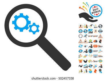 Search Gears Tool pictograph with bonus 2017 new year images. Vector illustration style is flat iconic symbols,modern colors, rounded edges.