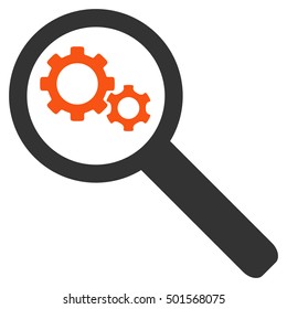 Search Gears Tool vector icon. Style is flat graphic bicolor symbol, orange and gray colors, white background.