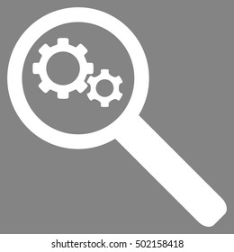 Search Gears Tool vector icon. Style is flat graphic symbol, white color, gray background.