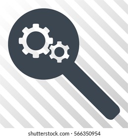 Search Gears Tool vector pictogram. Illustration style is flat iconic smooth blue symbol on a hatched transparent background.