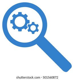 Search Gears Tool vector pictograph. Style is flat graphic symbol, cobalt color, white background.