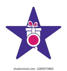 Diseño del icono del logotipo de regalo de búsqueda. Buscar vector de icono de diseño de logotipo de caja de regalo.