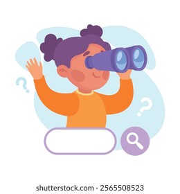 Search with Girl with Browser Field and Binocular Vector Illustration