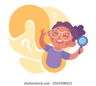 Search with Girl Character with Magnifier Vector Illustration