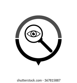 Search glass - black vector icon; map pointer;  message bubble