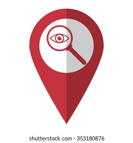 Search glass - vector icon; red map  pointer