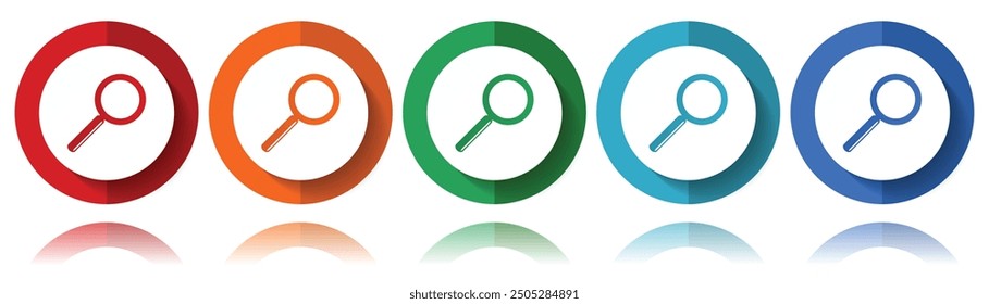 Search glass vector icons, flat icon set for logo design, webdesign and mobile applications, colorful web button collection in eps 10