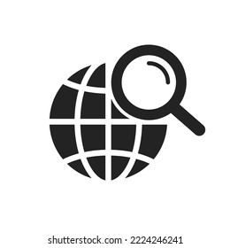 Search globe icon. Glass globe symbol. Simple lens map web icons. Vector earth magnifying sign. EPS10