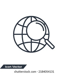 search globe icon logo vector illustration. Magnify globe symbol template for graphic and web design collection