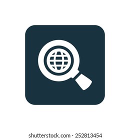 search globe icon Rounded squares button, on white background 
