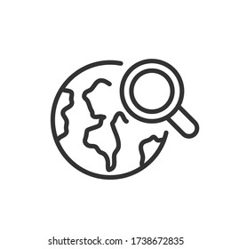 Search globe outline icon. Vector illustration.