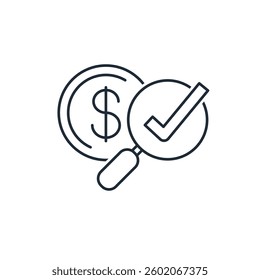 Search for a good price. Vector linear icon isolated on white background.