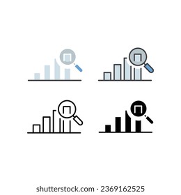 Search graph, Growth diagram, magnifying glass for financial data analysis. Rising chart bar graph assessment analytics. Business Survey Domain Research icon. Vector illustration Design.