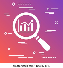 search graph icon flat on a modern gradient colorful background, loupe icon design,  vector magnifying glass