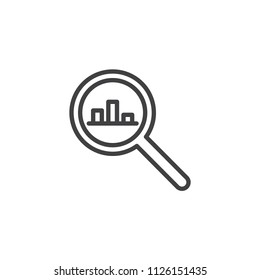 Search Graph outline icon. linear style sign for mobile concept and web design. Magnifying glass Analytics simple line vector icon. Symbol, logo illustration. Pixel perfect vector graphics