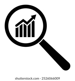 Ícone do vetor de gráfico de pesquisa. Previsão financeira, Análise e previsão, pesquisa empresarial. Lupa, lupa e pictograma do diagrama.