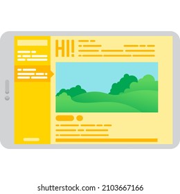Search graphic content online on internet via mobile vector icon. Smartphone with open application. Digital service marketplace with graphical information