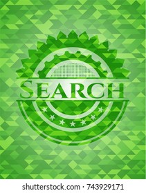 Search green emblem with triangle mosaic background