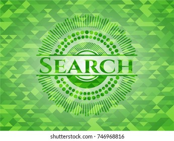 Search green emblem with triangle mosaic background