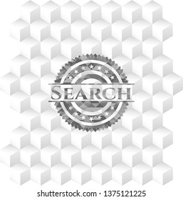 Search grey badge with geometric cube white background